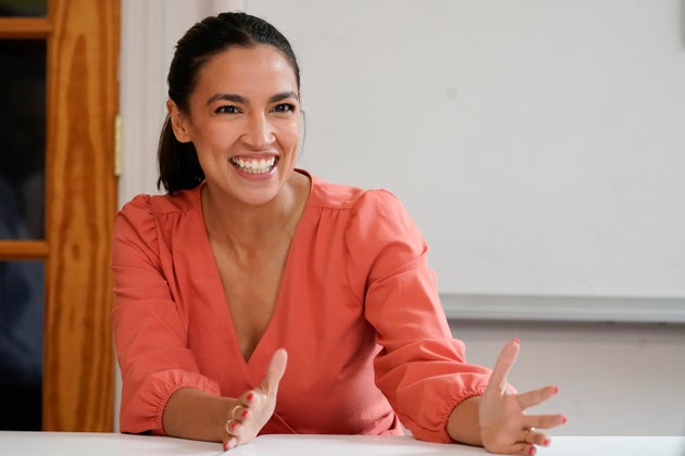 Rep. Alexandria Ocasio-Cortez, D-N.Y., is seen during a meeting at the Chhaya Community Development Corporation, Wednesday, July 6, 2022,