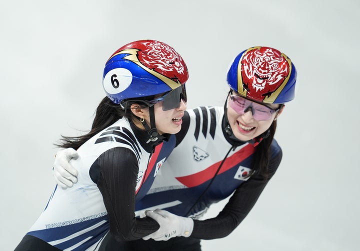 South Korea wins gold in the 3,000-meter short track speed skating event.