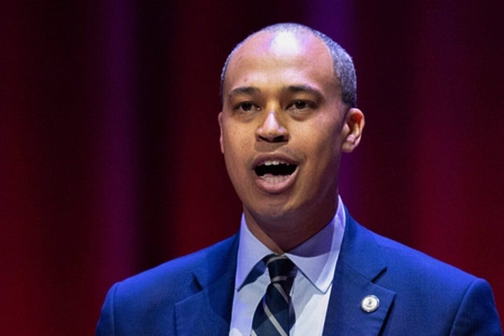 Now-Democratic Virginia Democratic Attorney General Jay Jones participates in the debate with Republican incumbent Jason Miyares in Richmond, on Oct. 16, 2025. Jones has vowed to appeal a court ruling effectively blocking Democrats’ planned April voter referendum to redraw the state’s congressional maps.