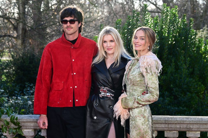 Emerald Fennell with Wuthering Heights stars Jacob Elordi and Margot Robbie earlier this month