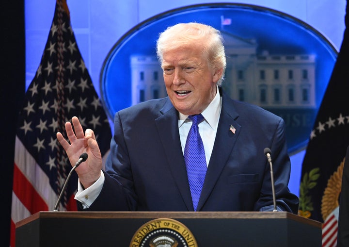 WASHINGTON, DC - FEBRUARY 20: U.S. President Donald Trump speaks during a press briefing at the White House on February 20, 2026 in Washington, DC. The U.S. Supreme Court on February 20 ruled against Trump's use of emergency powers to implement international trade tariffs, a central portion of the administration's core economic policy. (Photo by Chen Mengtong/China News Service/VCG via Getty Images)