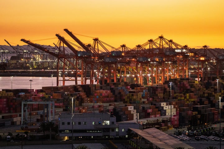 Cranes and shipping containers at the Port of Long Beach in Long Beach, California, US, on Friday, Feb. 20, 2026. Photographer: Kyle Grillot/Bloomberg via Getty Images