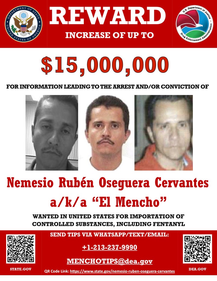 Wanted poster for Nemesio Rubén Oseguera Cervantes