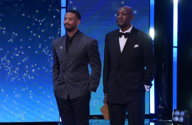 Michael B Jordan and Delroy Lindo on stage at the 2026 Baftas