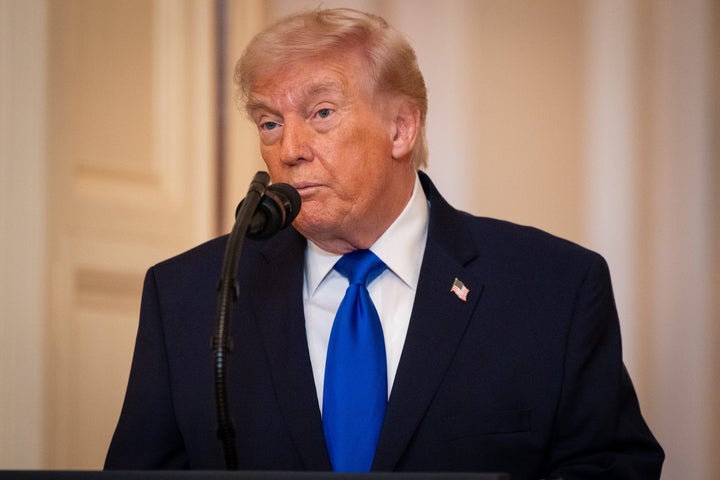 President Donald Trump speaks in the East Room of the White House on Monday. His comments on the U.S. women's hockey team have fueled criticism with fans of the Professional Women's Hockey League. 