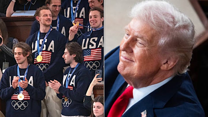 The gold medal-winning men's team takes in the adulation from President Donald Trump and the audience during the State of the Union speech.