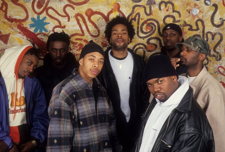 Wu-Tang Clan poses for a portrait on April 1, 1994 in New York City. (From left to right Ol' DIrty Bastard, GZA, U-God, Method Man, Raekwon, Masta Killa, Inspectah Deck)