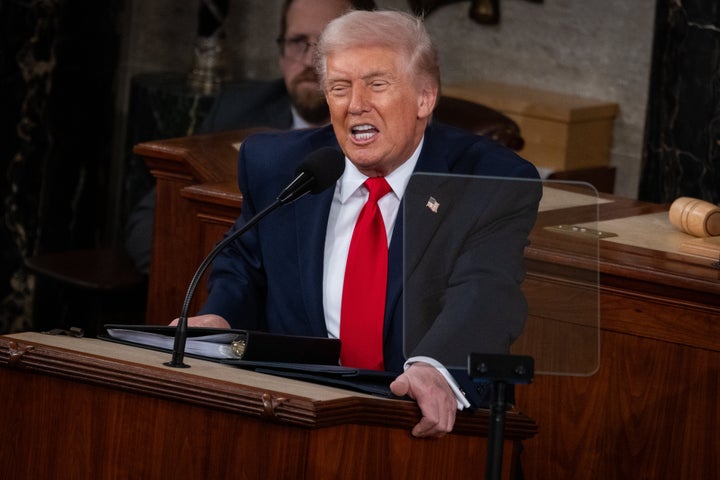 WASHINGTON, D.C. - FEBRUARY 24: U.S. President Donald Trump delivers his State of the Union address, later shaming Democrats for not standing up when he called on support for his statement about protecting American citizens, "not illegal aliens."