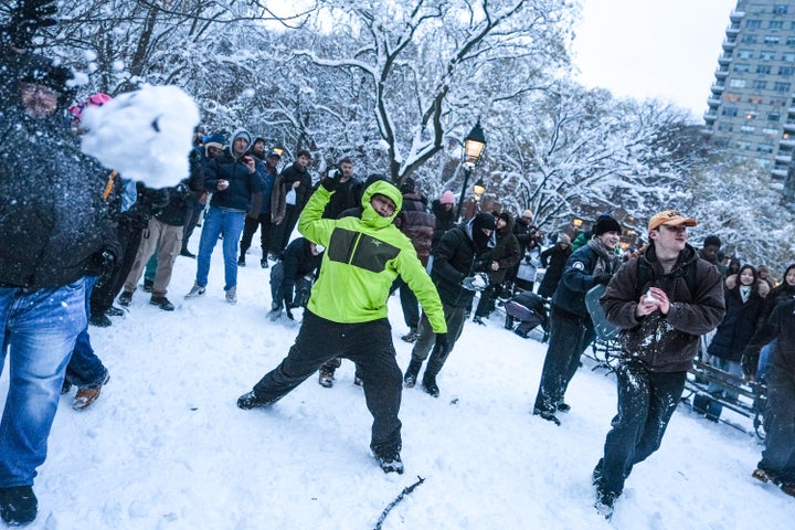 Scenes from before law enforcement's arrival during Monday's snowball fight.