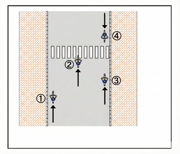 ①〜④のどの自転車が交通ルール違反？