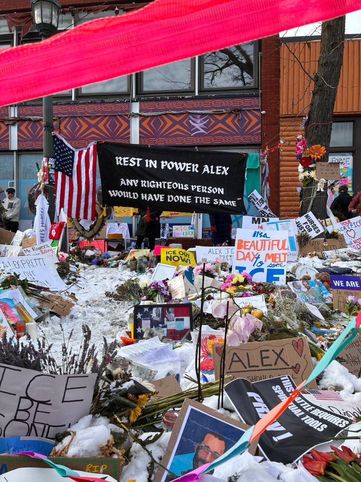 A memorial for Alex Pretti at the site where he was killed. Photo taken Feb. 2, 2026.