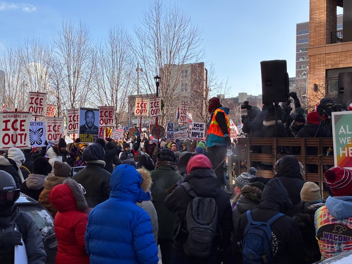 Tens of thousands gather for a general strike protest against ICE in downtown Minneapolis on January 23, 2026.