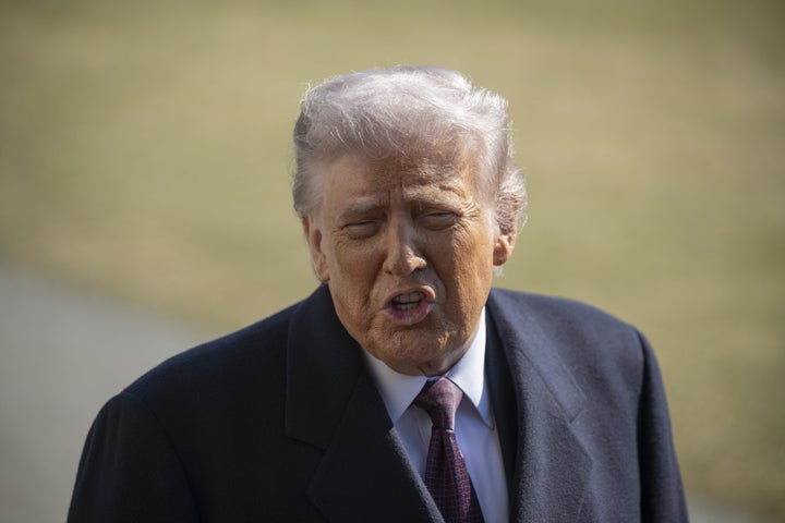 United States President Donald Trump speaks to the press before his departs the White House en route Corpus Christi, Texas on February 27, 2026, in Washington DC. (Photo by Celal Gunes/Anadolu via Getty Images)