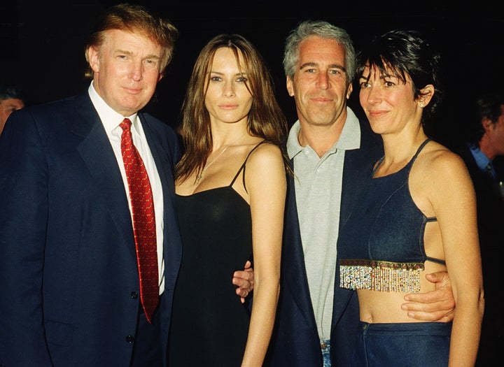 Trump and his then-girlfriend Melania Trump (née Knauss) with Epstein and Ghislaine Maxwell in 2000.