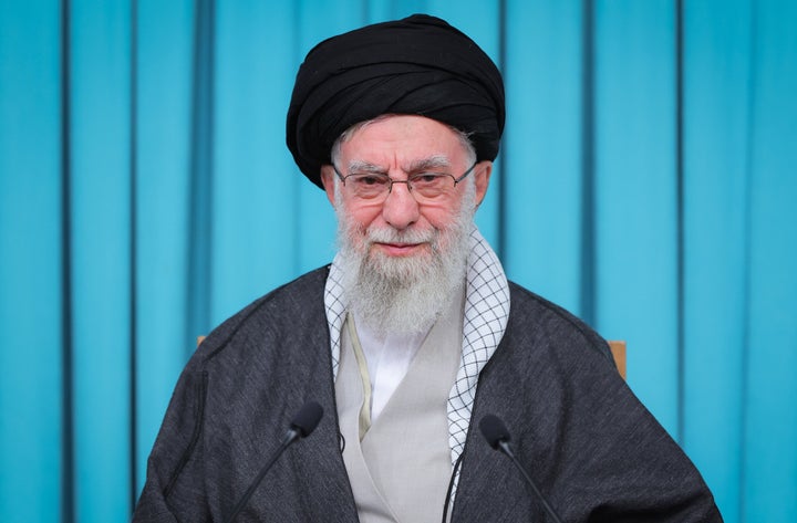 In this photo released on Tuesday, Sept. 23, 2025, by an official website of the office of the Iranian supreme leader, Supreme Leader Ayatollah Ali Khamenei speaks in a televised speech. (Office of the Iranian Supreme Leader via AP)