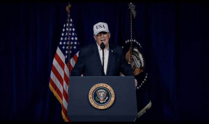 A screen grab from a video released on President Donald Trump’s Truth Social account shows Trump making statements regarding combat operations on Iran on Saturday in Palm Beach, Florida, United States.