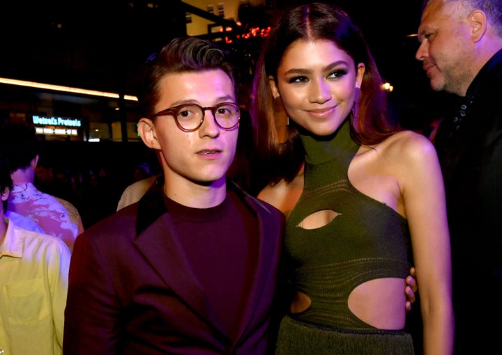 Tom Holland, left, and Zendaya pose at the after-party for the premiere of 