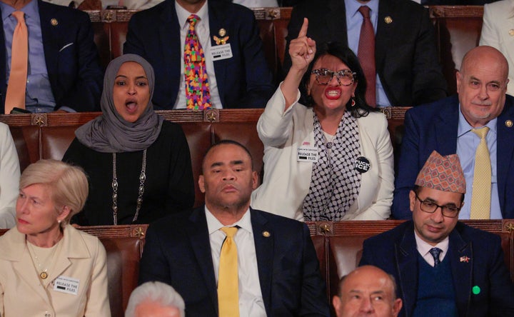 Omar and Tlaib, photographed yelling at Trump during his speech, were attacked in an X post by Nancy Mace.