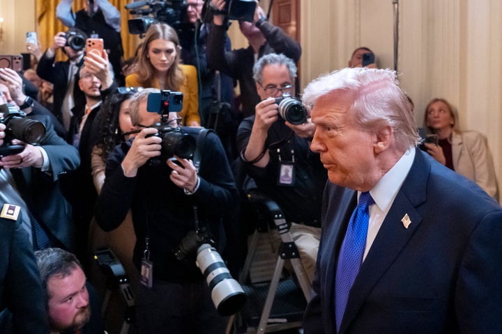 President Donald Trump arrives for a Medal of Honor ceremony in the East Room of the White House, on March 2, 2026, in Washington.