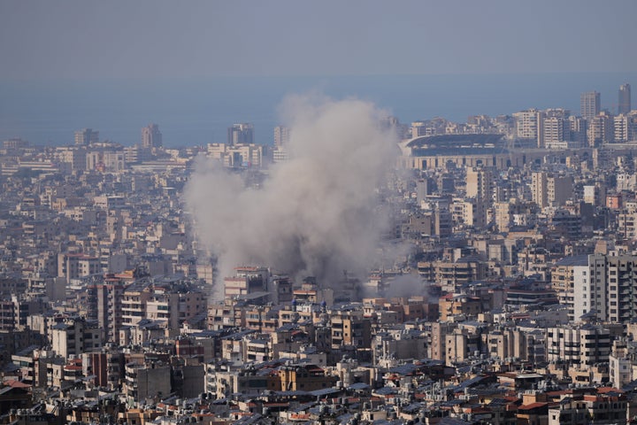 Smoke rises following an Israeli airstrike in Dahiyeh, Beirut's southern suburbs, Lebanon, on Tuesday, March 3, 2026.
