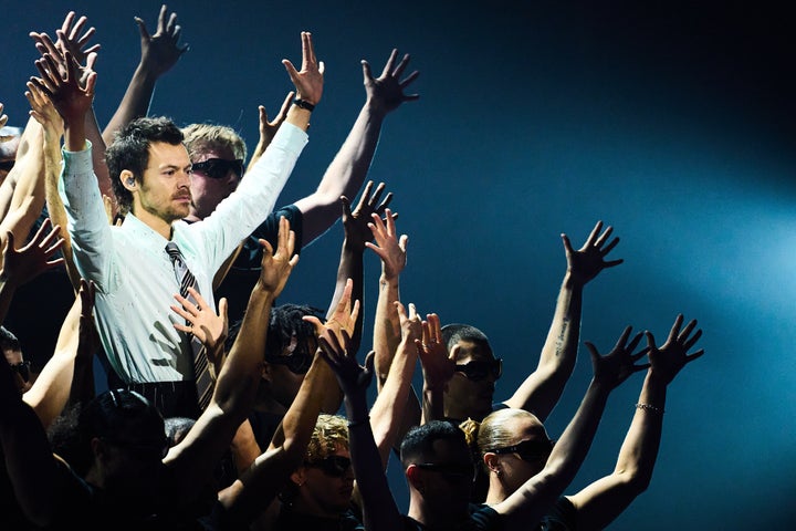 Harry Styles on stage at the Brit Awards last week