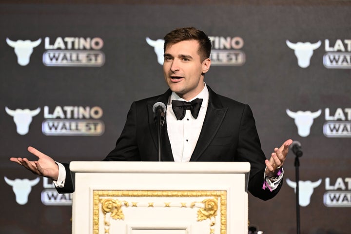 Donald Trump ally Alex Bruesewitz speaks during the 2026 Hispanic Prosperity Gala, hosted by Latino Wall Street, at the president's Mar-a-Lago estate last month.