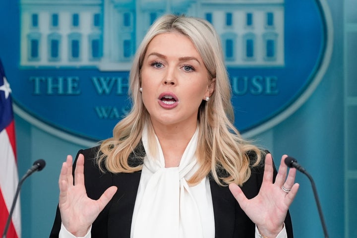 White House press secretary Karoline Leavitt speaks with reporters in the James Brady Press Briefing Room at the White House on Wednesday in Washington.
