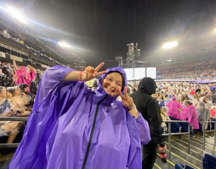 The author after postponing her third round of chemotherapy to be able to go to The Eras Tour in Nashville.