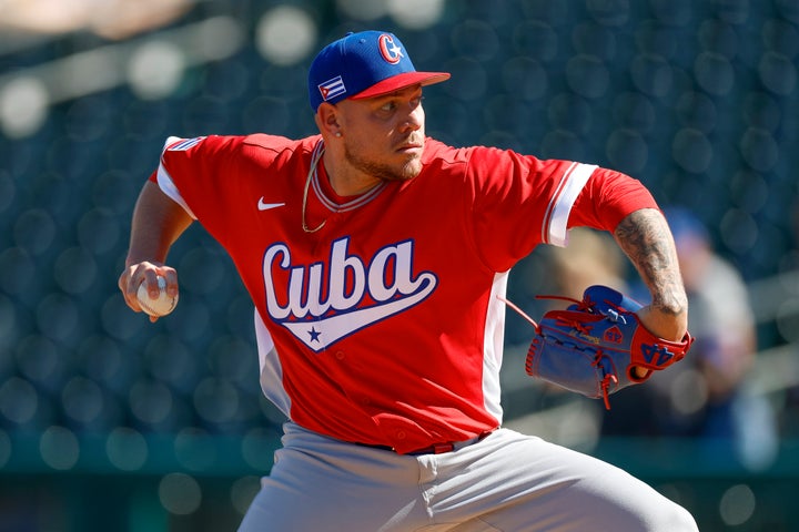 Pitcher Yariel Rodriguez is set to represent Team Cuba in the World Baseball Classic this year. Rodriguez, seen here playing in an exhibition game against the Kansas City Royals on Tuesday, is a member of the American League champion Toronto Blue Jays.
