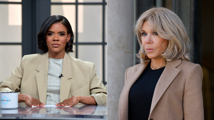 Candace Owens, left, has pushed the rumor that France’s first lady, Brigitte Macron, is secretly trans.