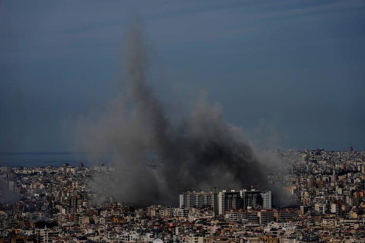 Smoke rises following an Israeli airstrike in Dahiyeh, Beirut's southern suburbs, Lebanon, on March 6, 2026.