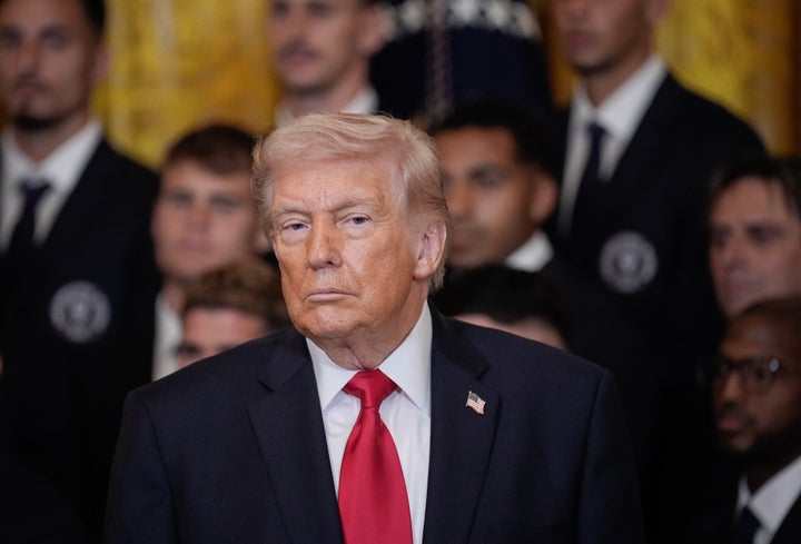 President Donald Trump during an event with Inter Miami CF in the East Room of the White House in Washington, D.C., on March 5, 2026. Inter Miami CF is visiting the White House to celebrate their 2025 championship win.