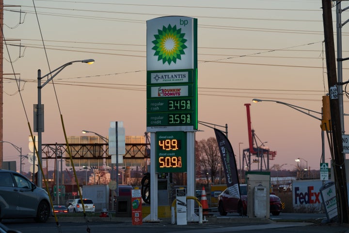 A sign displays fuel prices a BP gas station in Elizabeth, New Jersey on March 9, 2026. President Donald Trump said he would waive oil-related sanctions, have the U.S. Navy escort tankers through the Strait of Hormuz and predicted on Monday that the war with Iran would resolve "very soon" as he confronted mounting economic and political pressure and days of dramatic fluctuations in oil markets.