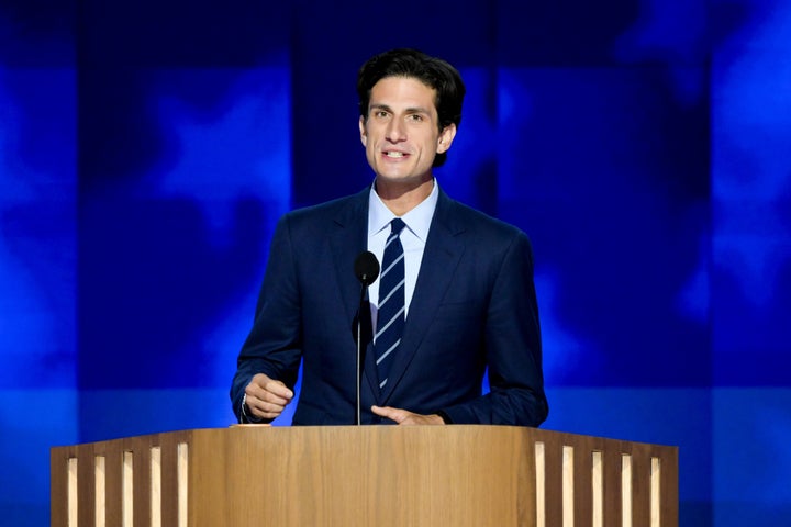 Jack Schlossberg, here at the 2024 Democratic National Convention in Chicago, accused President Donald Trump of openly profiting from his presidency during a Monday podcast appearance.