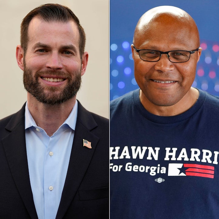 Republican Clay Fuller, left, and Democrat Shawn Harris, right, advanced to an April 7 runoff for Marjorie Taylor Greene’s former U.S. House seat in Georgia after no candidate won a majority in Tuesday’s special election.