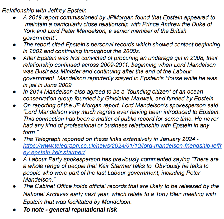 The vetting document prepared for the PM.