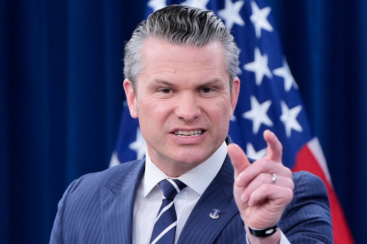 Hegseth speaks during a news conference at the Pentagon on June 22, 2025, during the Trump administration's first attack on Iran.