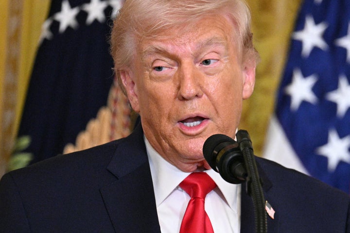 President Donald Trump speaks during a Women's History Month event in the East Room of the White House in Washington, D.C., on March 12.