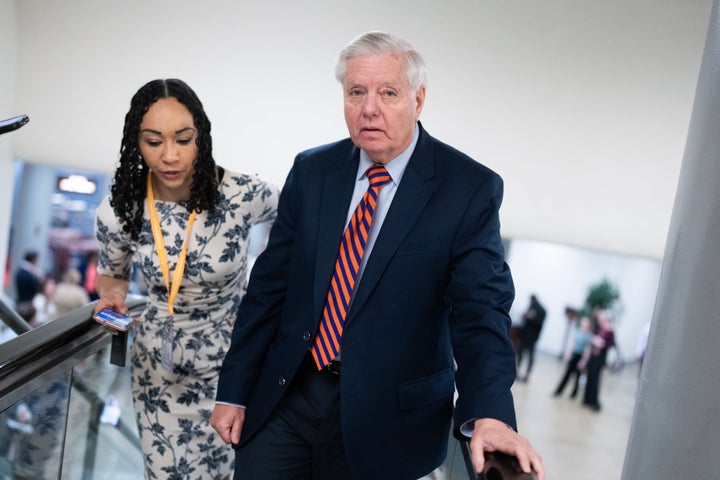 UNITED STATES - MARCH 10: Sen. Lindsey Graham, R-S.C., talks with reporters in the U.S. Capitol during votes on Tuesday, March 10, 2026. (Tom Williams/CQ-Roll Call, Inc via Getty Images)