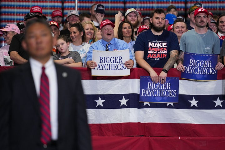 HEBRON, KENTUCKY - MARCH 11: Attendees listen as U.S. President Donald Trump speaks at Verst Logistics on March 11, 2026 in Hebron, Kentucky. (Photo by Andrew Harnik/Getty Images)