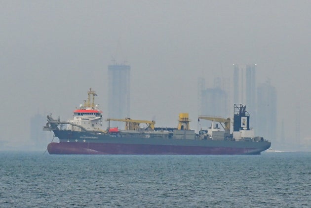 A commercial ship anchored off the coast of the United Arab Emirates, in the Strait of Hormuz, Dubai, on March 2, 2026. 