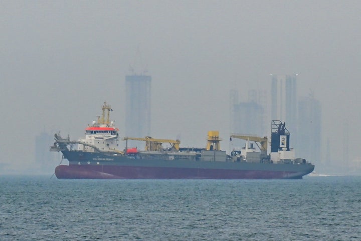 A commercial ship anchored off the coast of the United Arab Emirates, in the Strait of Hormuz, Dubai, on March 2, 2026. 
