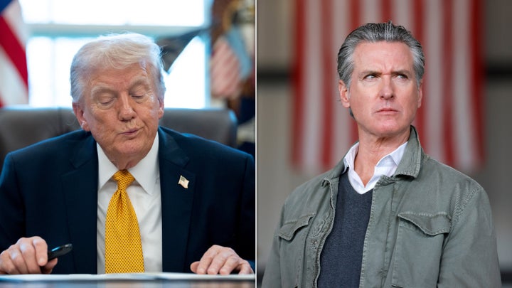 “We have a low-IQ person, you know, because Gavin ‘Newscum’ has admitted that he is a — that he has learning disabilities,” Trump told reporters in the Oval Office on Monday, referencing his nickname for Newsom.