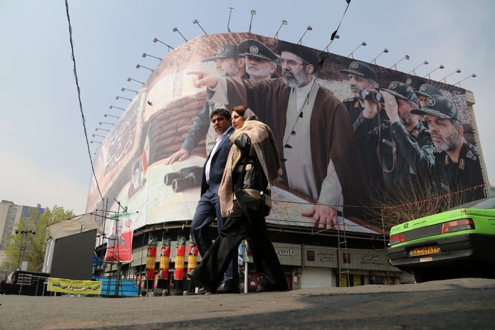TEHRAN, IRAN - MARCH 14: View of a banner featuring Iran's new religious leader Mojtaba Khamenei and senior commanders of the Islamic Revolutionary Guard Corps (IRGC) as US and Israeli attacks on Iran continue on March 14, 2026. (Photo: Fatemeh Bahrami/Anadolu via Getty Images)