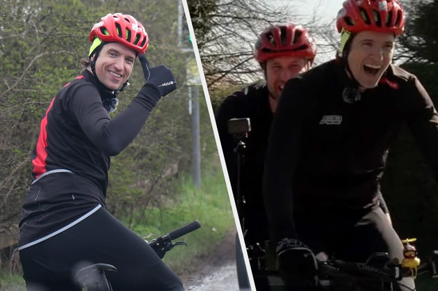 Greg James (pictured on the right with Prince William) has been cycling for the last six days as part of a Comic Relief challenge