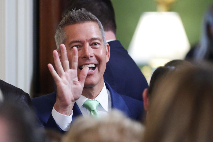  U.S. Secretary of Transportation Sean Duffy waves before the start of a St. Patrick’s Day event in the East Room of the White House on March 17, 2026 in Washington, DC. The Shamrock Bowl presentation is an annual St. Patrick's Day tradition symbolizing U.S.-Irish relations. (Photo by Alex Wong/Getty Images)