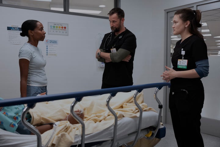 Earlier this season, "The Pitt" touched on immigration-related issues with a young patient and his sister (Sasha Compère, pictured left), whose parents were detained and deported during a routine check-in.