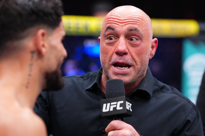 Joe Rogan, here during a UFC event in Las Vegas earlier this month, deployed a devastating impression of President Donald Trump during an interview with Canada's top Conservative, Pierre Poilievre.