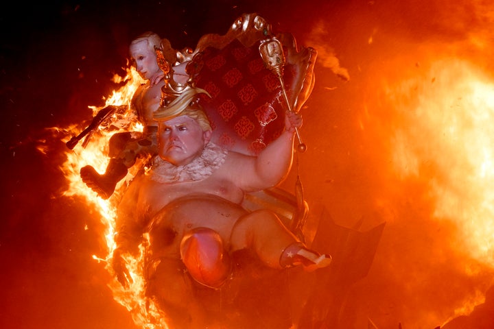Donald Trump had been mocked in multiple grotesque sculptures at this year's Fallas festival in Valencia, Spain.