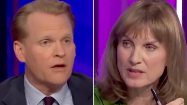 Reform's James Orr and Question Time presenter Fiona Bruce.